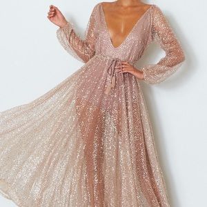 White Fox Boutique Lucky Star Glitter GownRoseGold